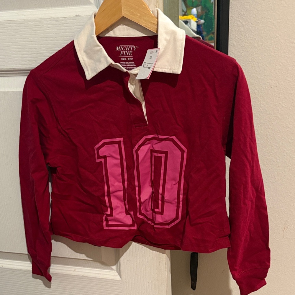 Mighty Fine Burgundy Rugby Top with Pink Number